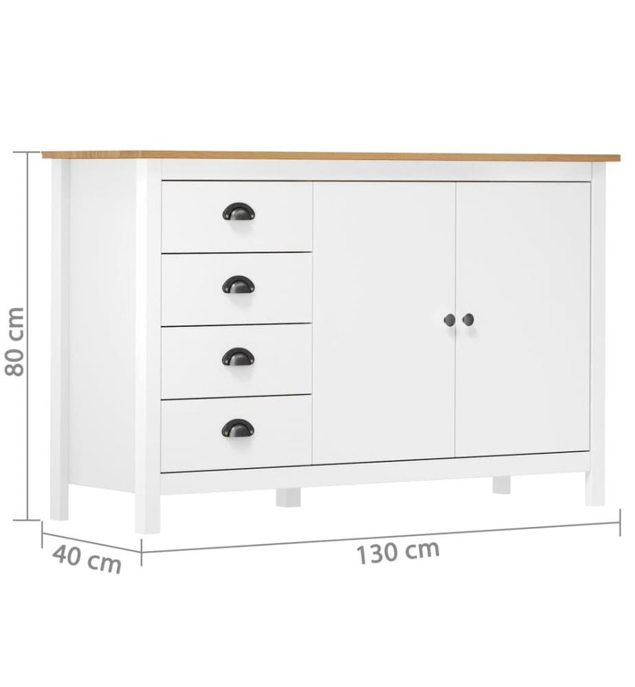 Buffet Hill Blanc 130x40x80 cm Bois de pin solide