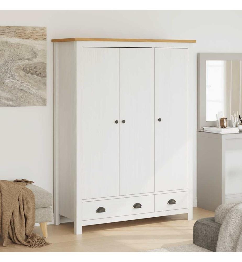 Garde-robe à 3 portes Hill Blanc 127x50x170 cm Bois pin solide
