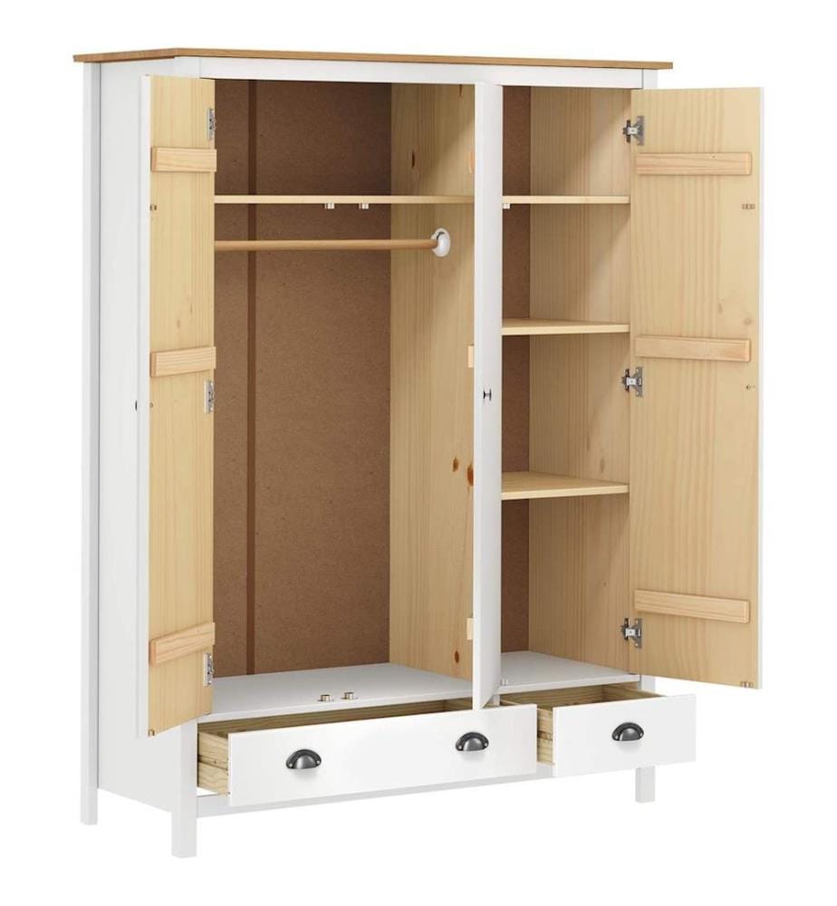 Garde-robe à 3 portes Hill Blanc 127x50x170 cm Bois pin solide