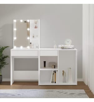 LED-Schminktisch mit Schrank Weiss Holzwerkstoff
