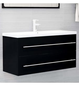 Waschbeckenunterschrank mit Einbaubecken Schwarz Holzwerkstoff