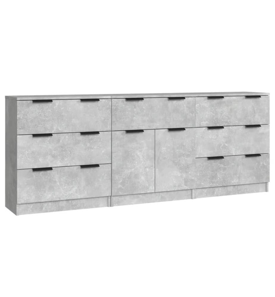 Buffets 3 pcs gris béton bois d'ingénierie
