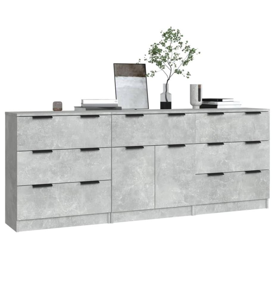 Buffets 3 pcs gris béton bois d'ingénierie