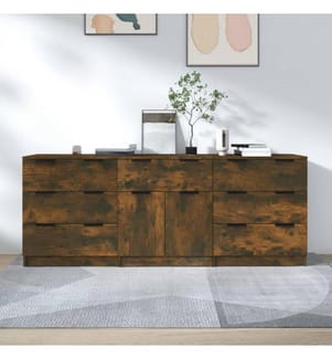 3-tlg. Sideboards Räuchereiche Holzwerkstoff
