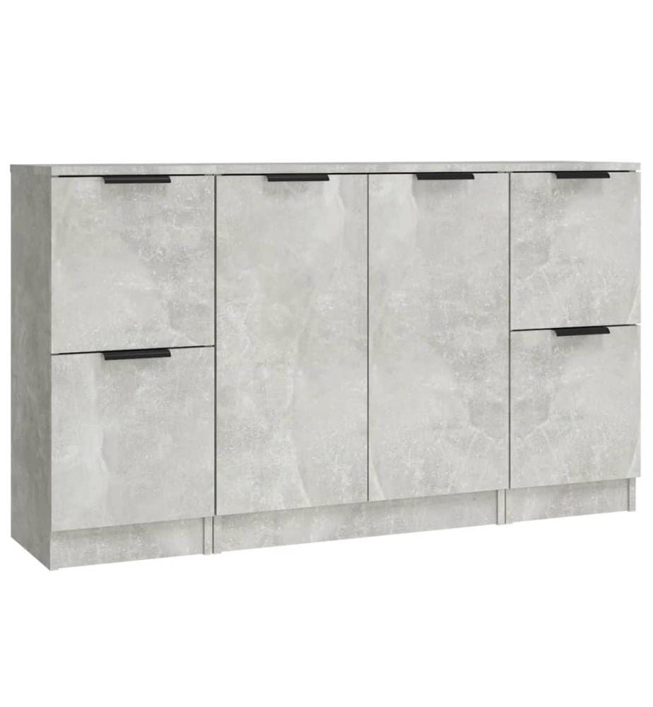 Buffets 3 pcs gris béton bois d'ingénierie