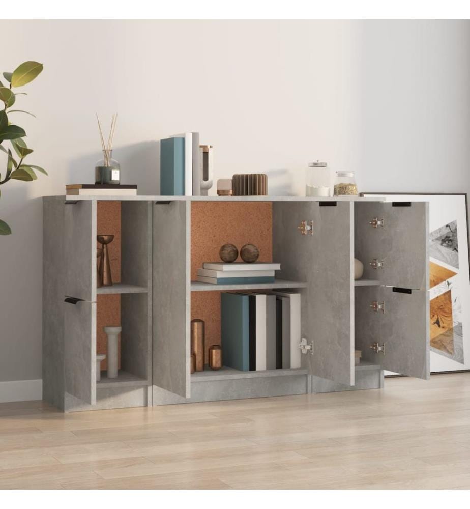 Buffets 3 pcs gris béton bois d'ingénierie