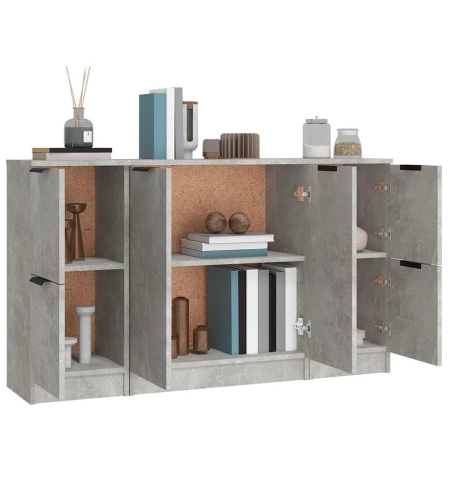 Buffets 3 pcs gris béton bois d'ingénierie