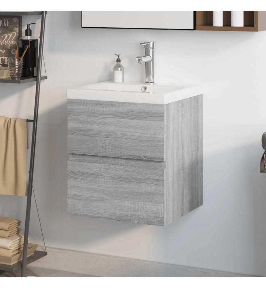 Waschbeckenschrank mit Einbaubecken Grau Sonoma Holzwerkstoff