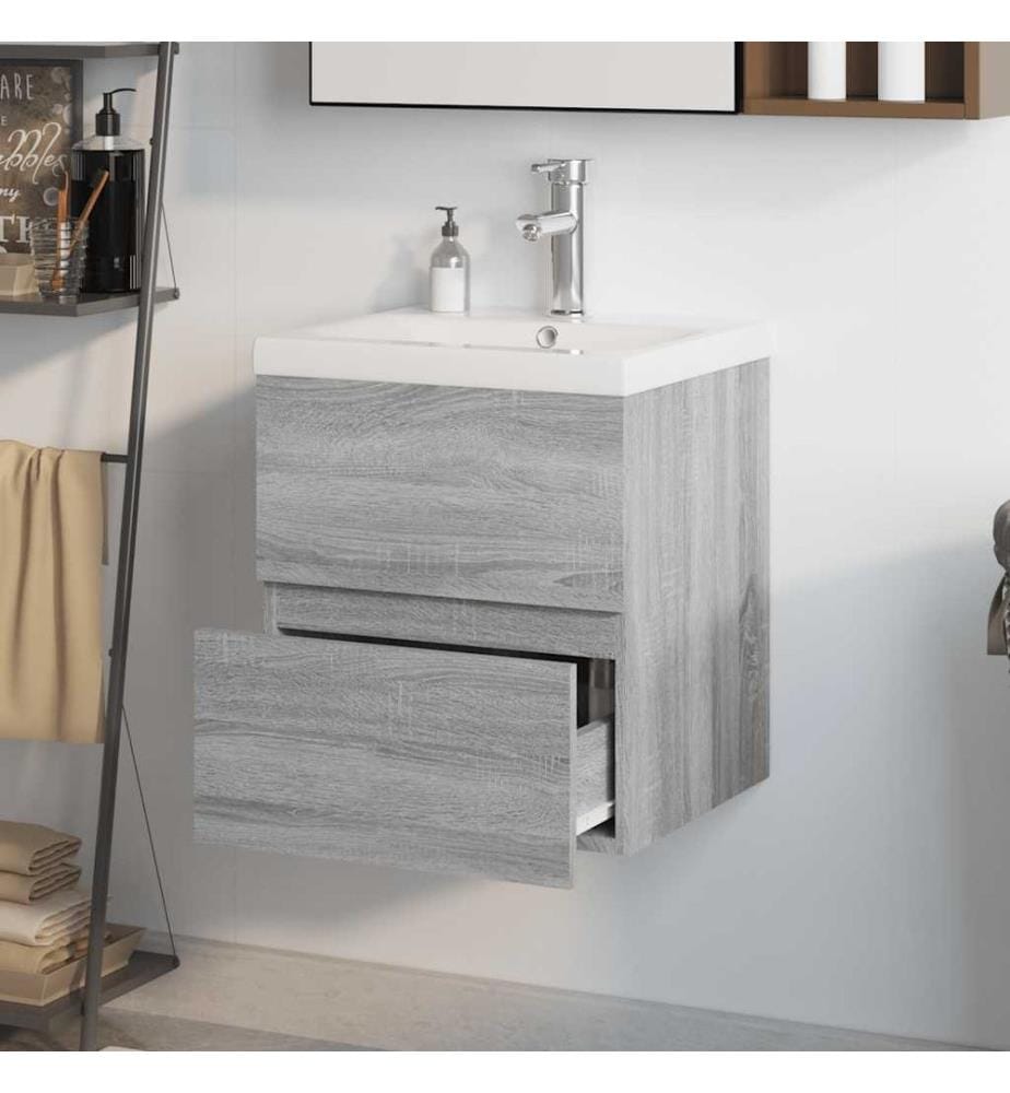 Waschbeckenschrank mit Einbaubecken Grau Sonoma Holzwerkstoff