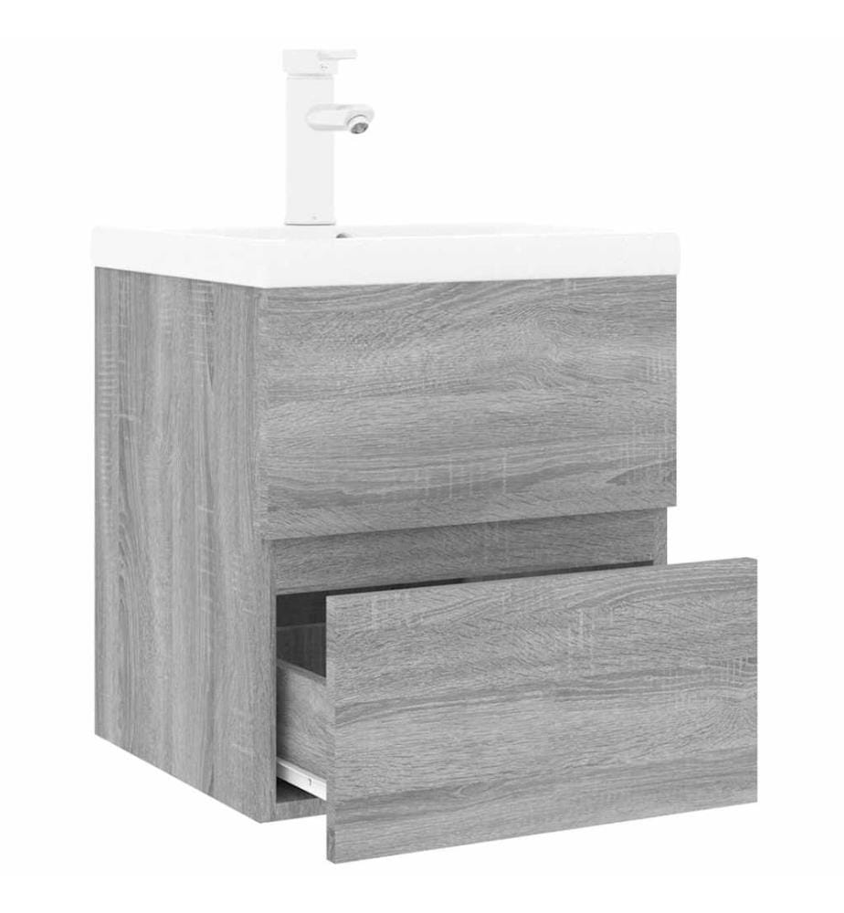 Waschbeckenschrank mit Einbaubecken Grau Sonoma Holzwerkstoff