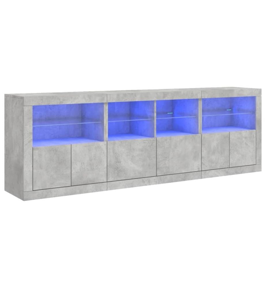 Buffet avec lumières LED gris béton 202x37x67 cm