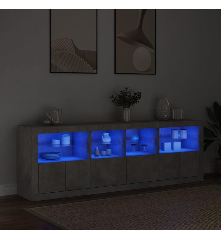 Buffet avec lumières LED gris béton 202x37x67 cm