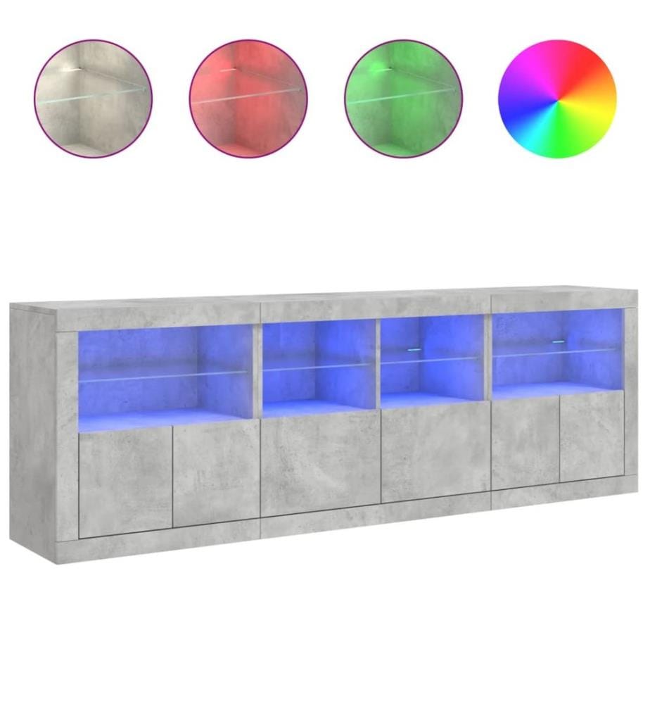 Buffet avec lumières LED gris béton 202x37x67 cm