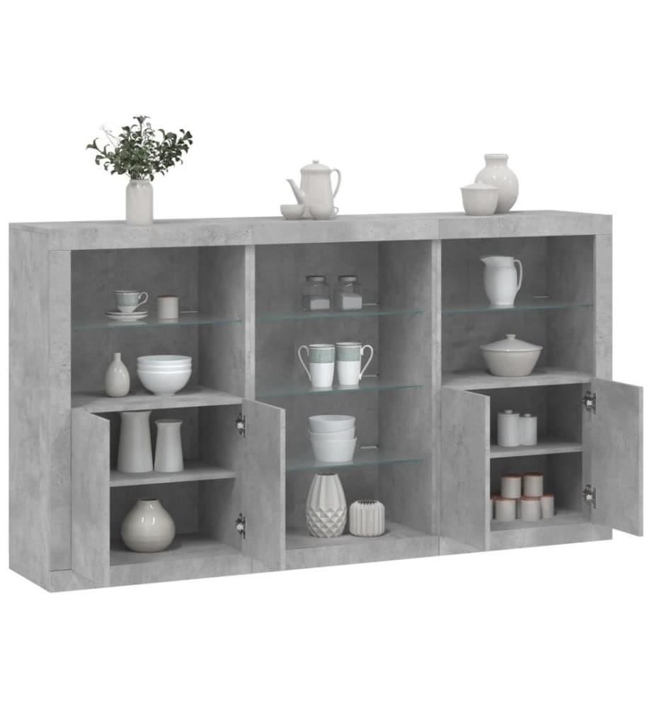 Sideboard mit LED-Leuchten Betongrau 181,5x37x100 cm