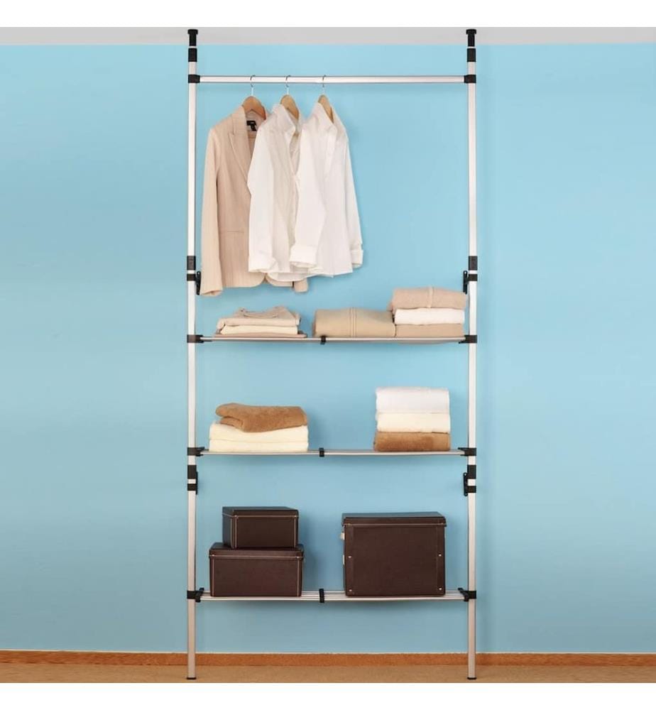 Système de garde-robe télescopique barres et étagère Aluminium