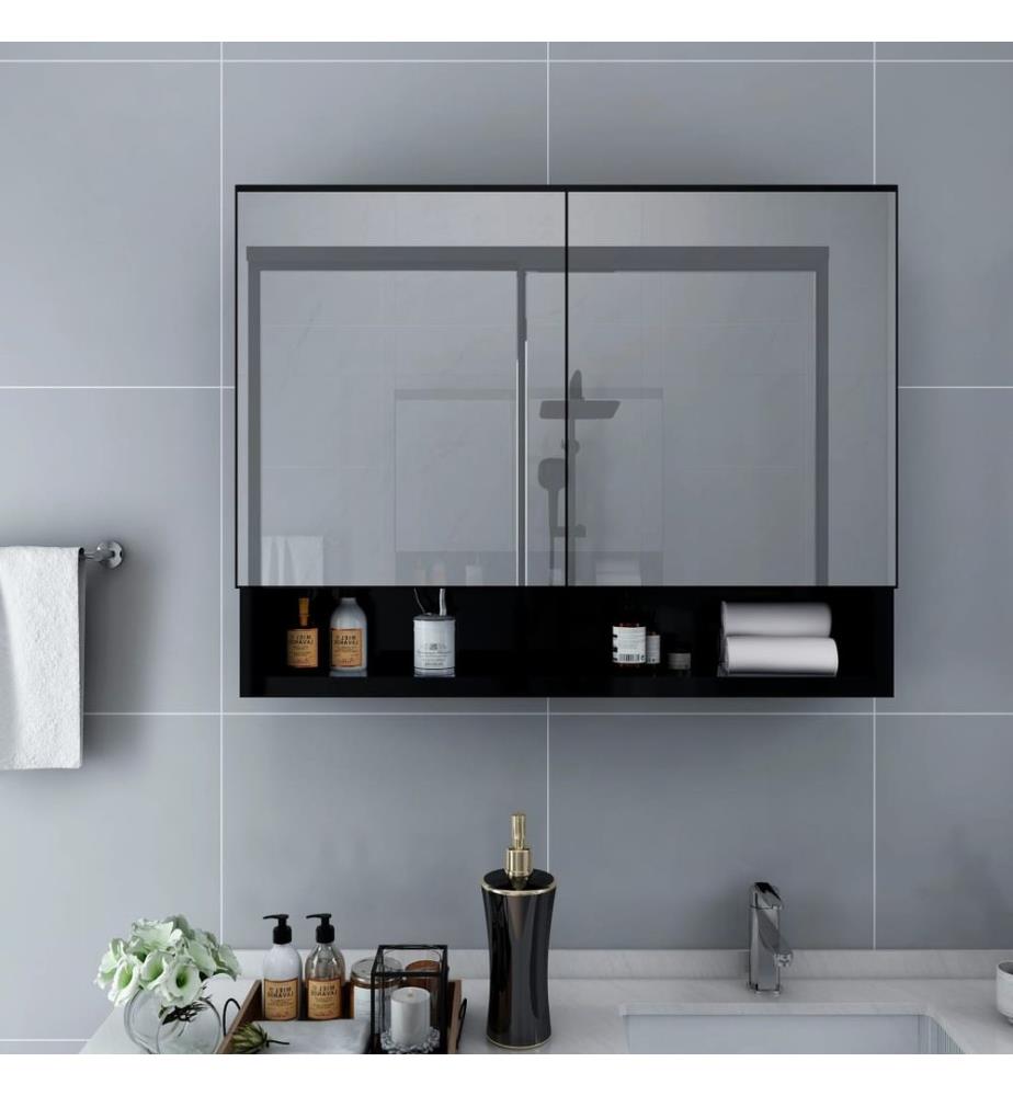 Armoire à miroir de salle de bain LED Noir 80x15x60 cm MDF