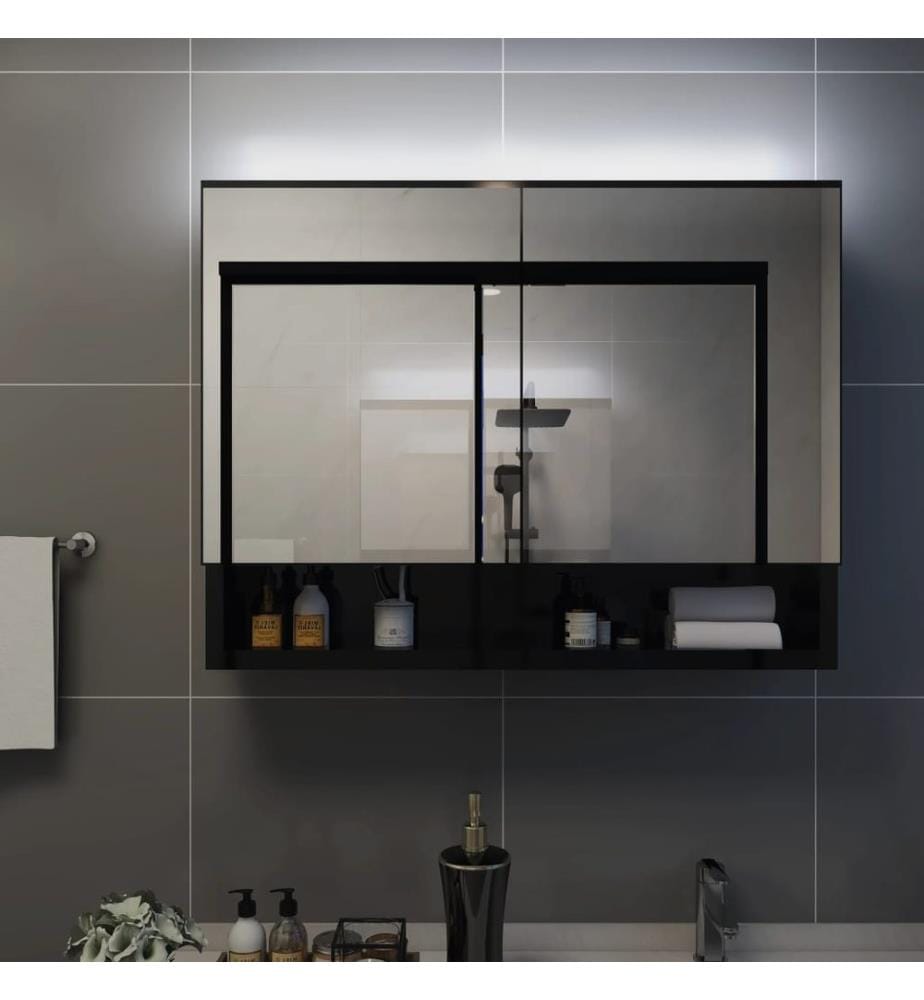 Armoire à miroir de salle de bain LED Noir 80x15x60 cm MDF