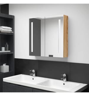 LED-Bad-Spiegelschrank Eichenoptik 62x14x60 cm