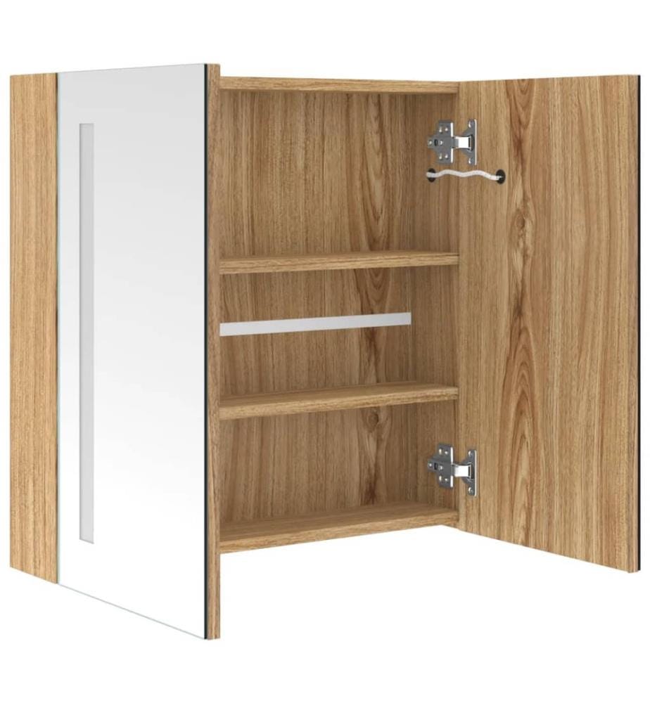 LED-Bad-Spiegelschrank Eichenoptik 62x14x60 cm