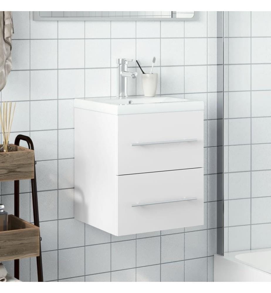 Waschbeckenunterschrank mit Einbaubecken Weiss
