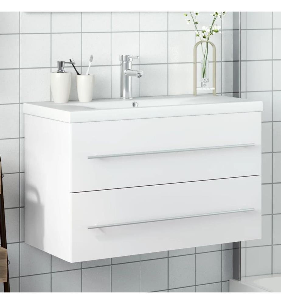 Waschbeckenunterschrank mit Einbaubecken Weiss