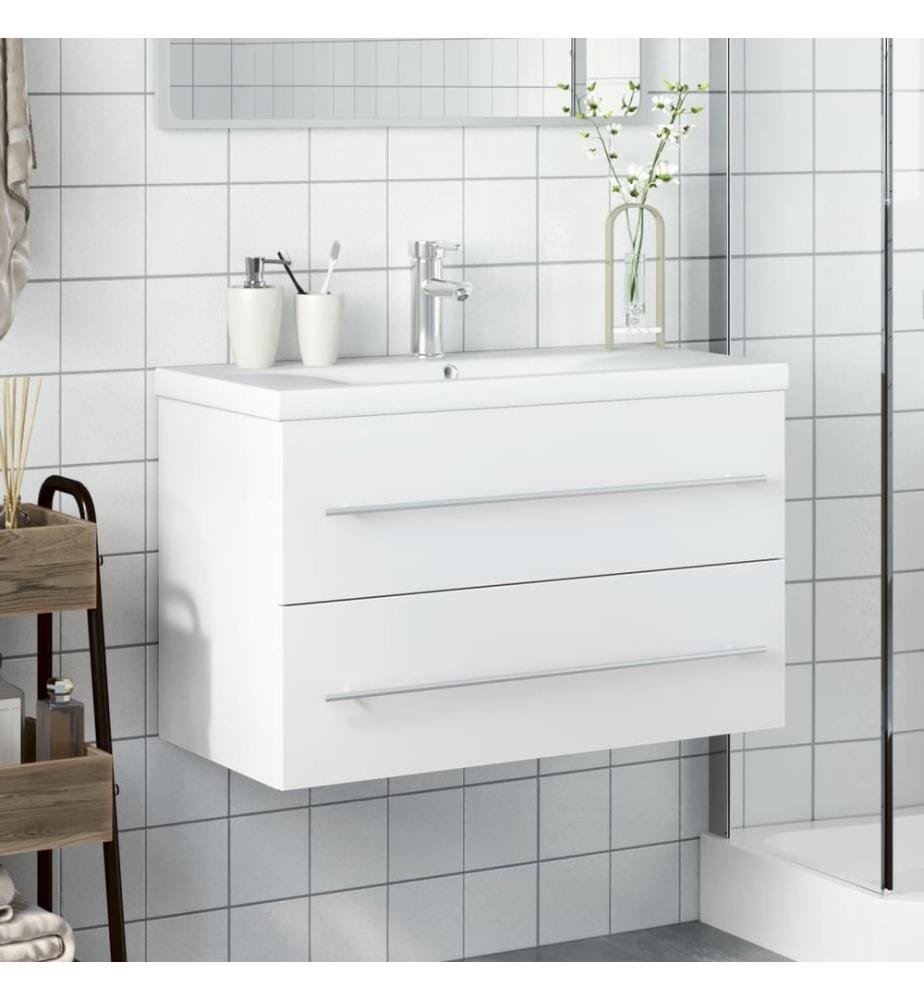Waschbeckenunterschrank mit Einbaubecken Weiss
