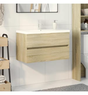 2-tlg. Badmöbel-Set Keramik und Holzwerkstoff