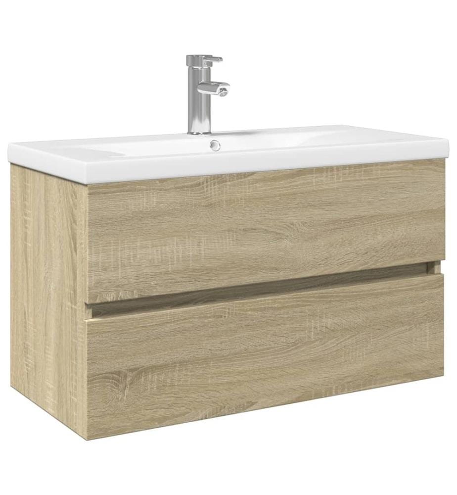 Ensemble de meubles de bain 2pcs céramique et bois d'ingénierie