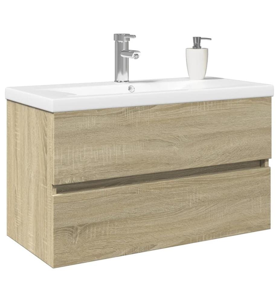Ensemble de meubles de bain 2pcs céramique et bois d'ingénierie
