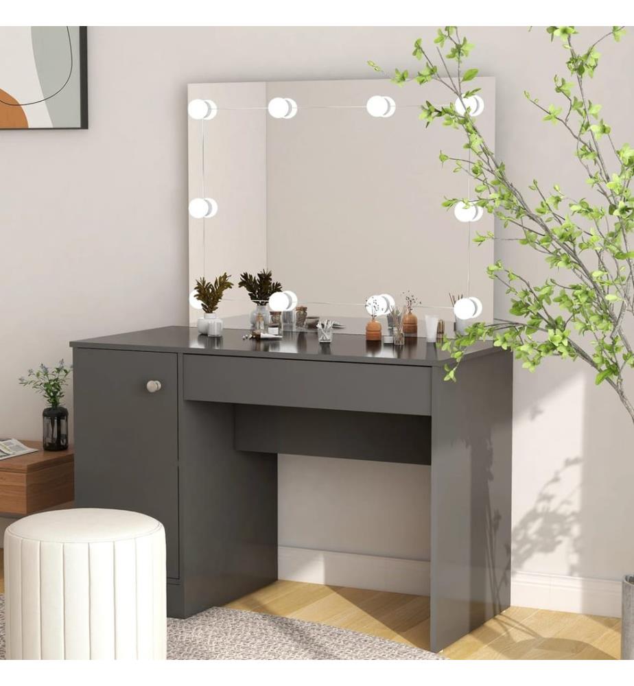 Schminktisch mit LED-Beleuchtung 110x55x145 cm MDF Grau