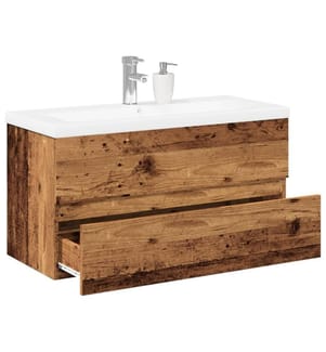Waschbeckenunterschrank mit Einbaubecken Altholz-Optik