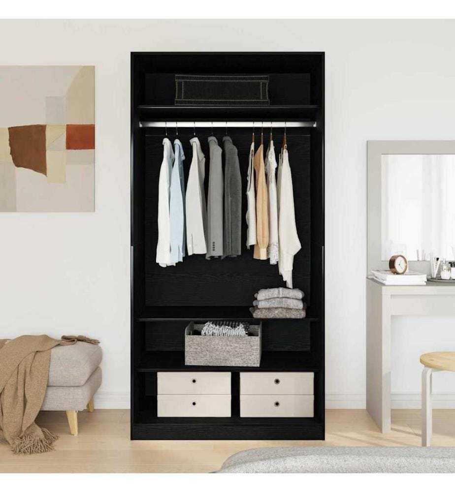 Kleiderschrank mit Regal Schwarz Eichen-Optik 100 x 50 x 200 cm