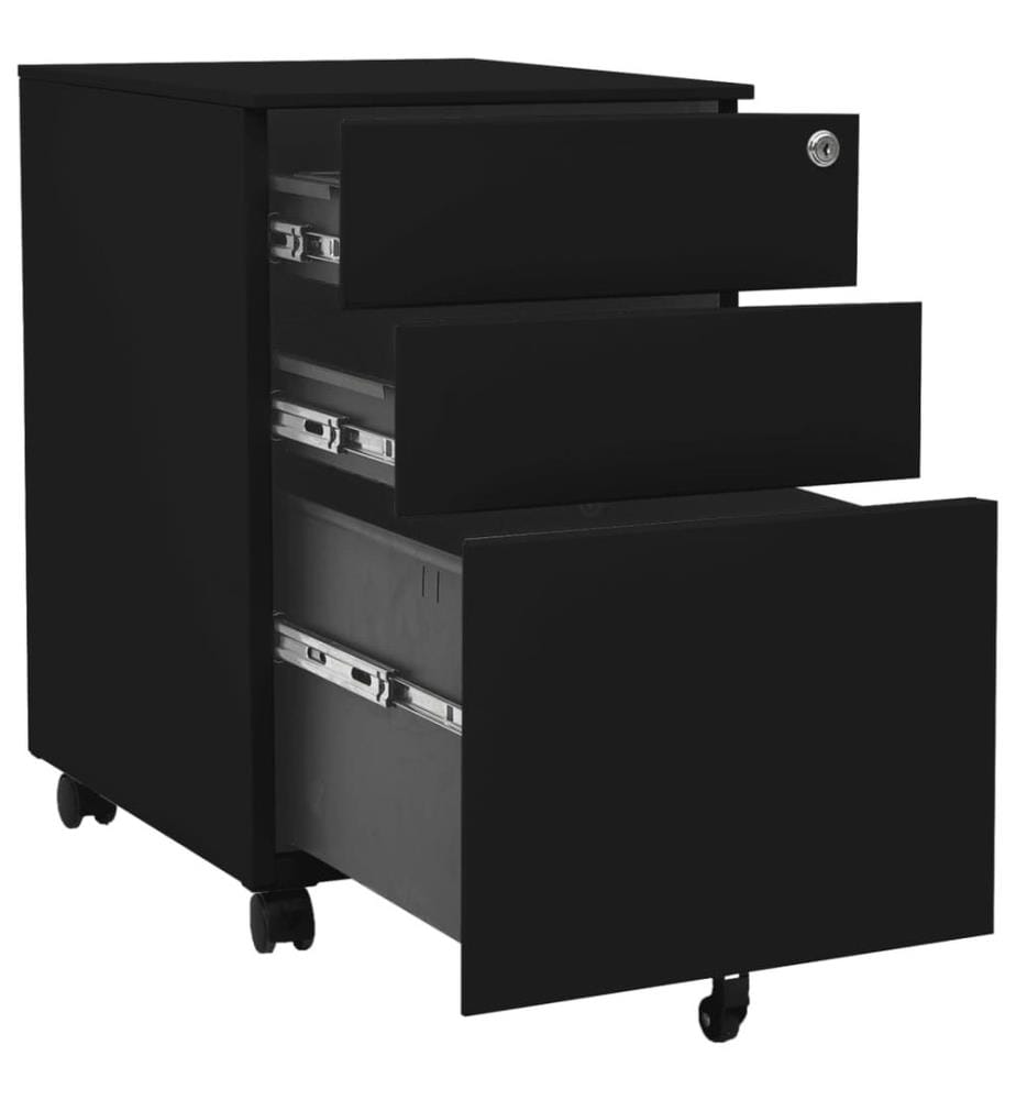 Aktenschrank mit Rollen Schwarz 39x45x60 cm Stahl