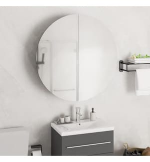 Badezimmerschrank mit Rundem Spiegel & LED Weiss 54x54x17,5 cm