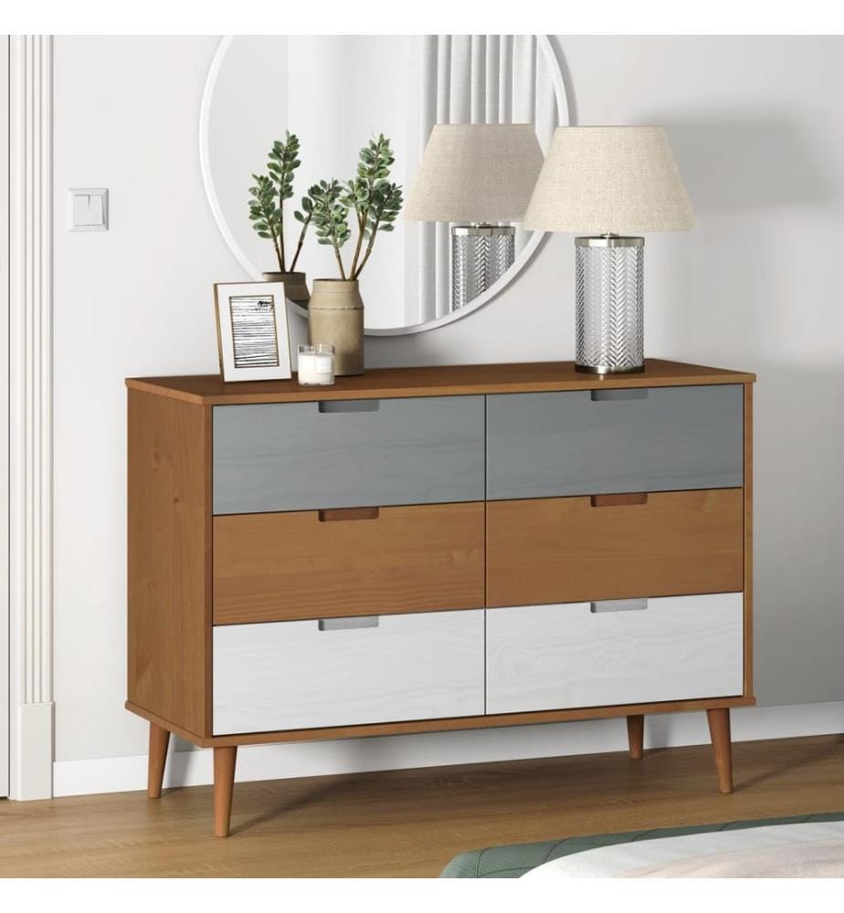 Schubladenschrank MOLDE Braun 113x40x80 cm Massivholz Kiefer