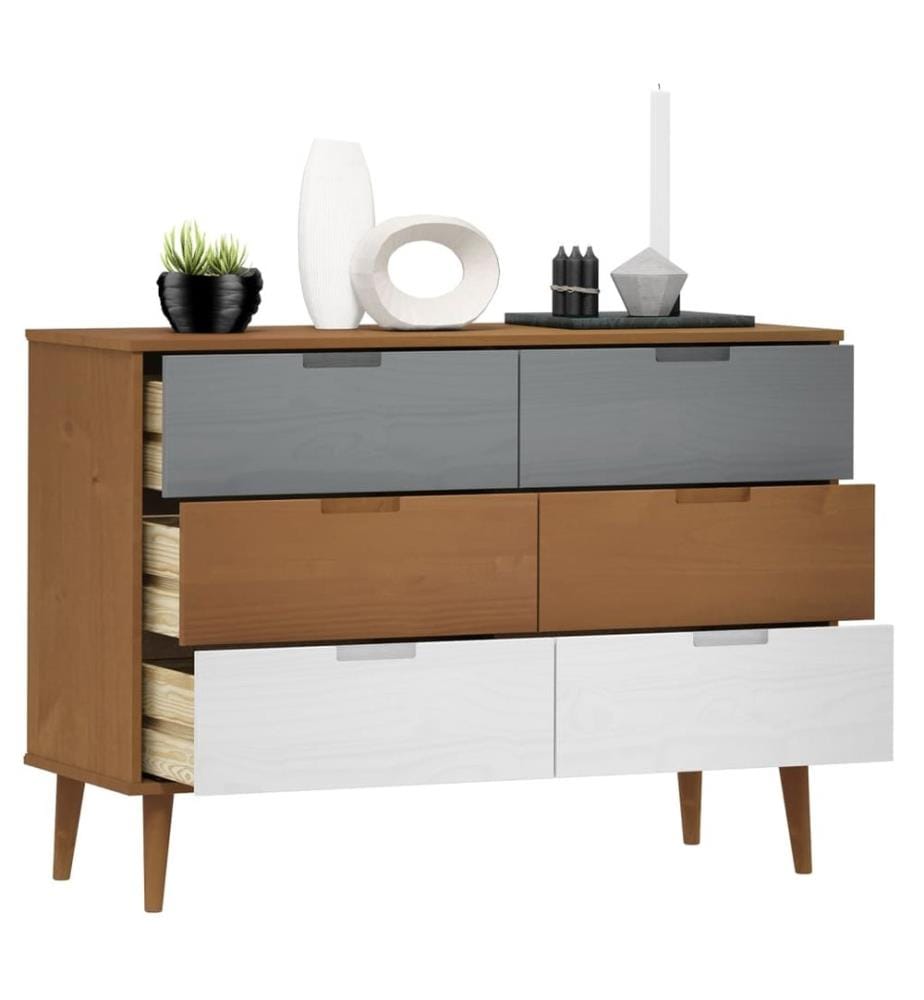 Schubladenschrank MOLDE Braun 113x40x80 cm Massivholz Kiefer