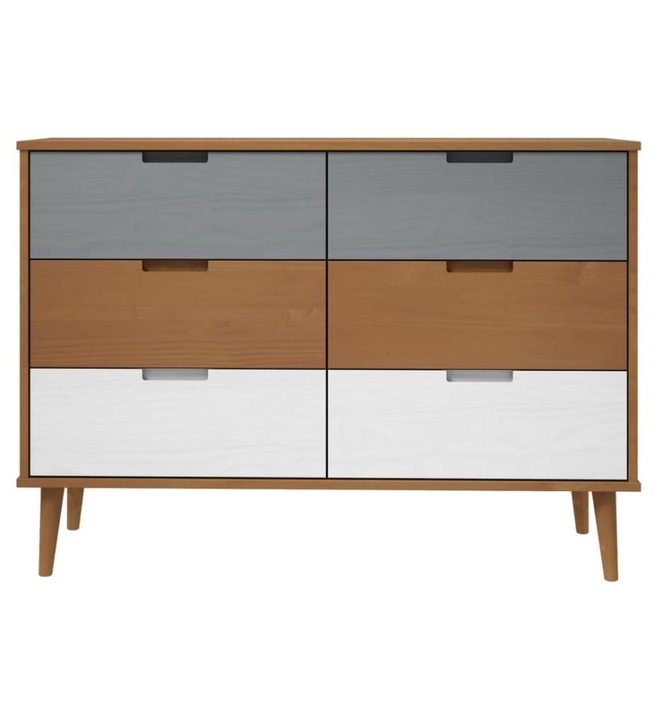 Schubladenschrank MOLDE Braun 113x40x80 cm Massivholz Kiefer