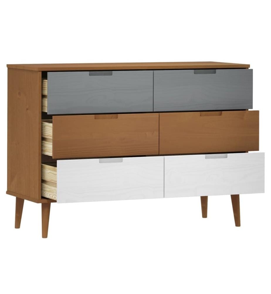 Schubladenschrank MOLDE Braun 113x40x80 cm Massivholz Kiefer
