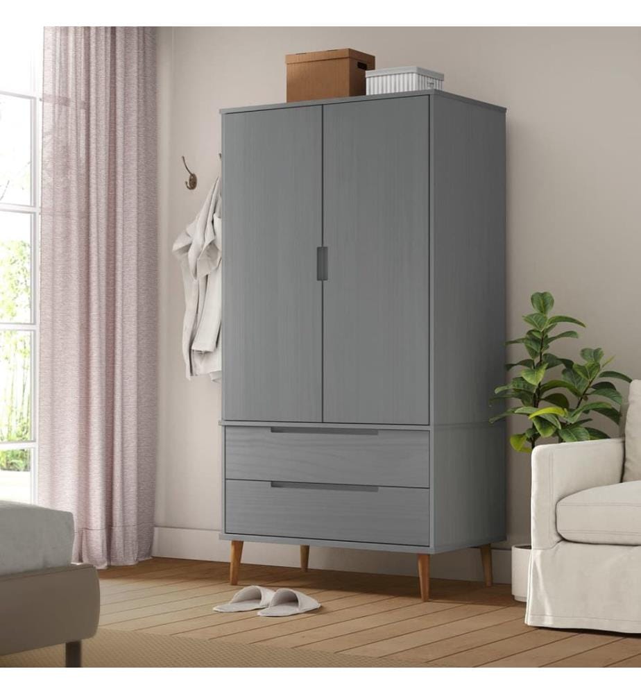 Garde-robe MOLDE Gris 90x55x175 cm Bois massif de pin