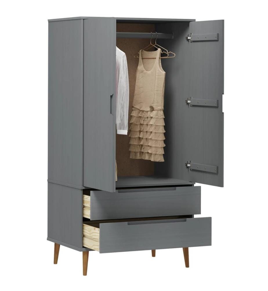 Garde-robe MOLDE Gris 90x55x175 cm Bois massif de pin