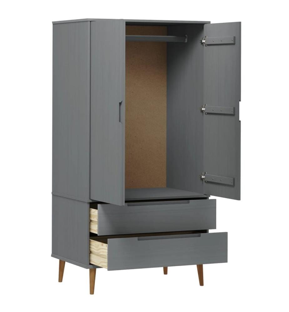 Garde-robe MOLDE Gris 90x55x175 cm Bois massif de pin