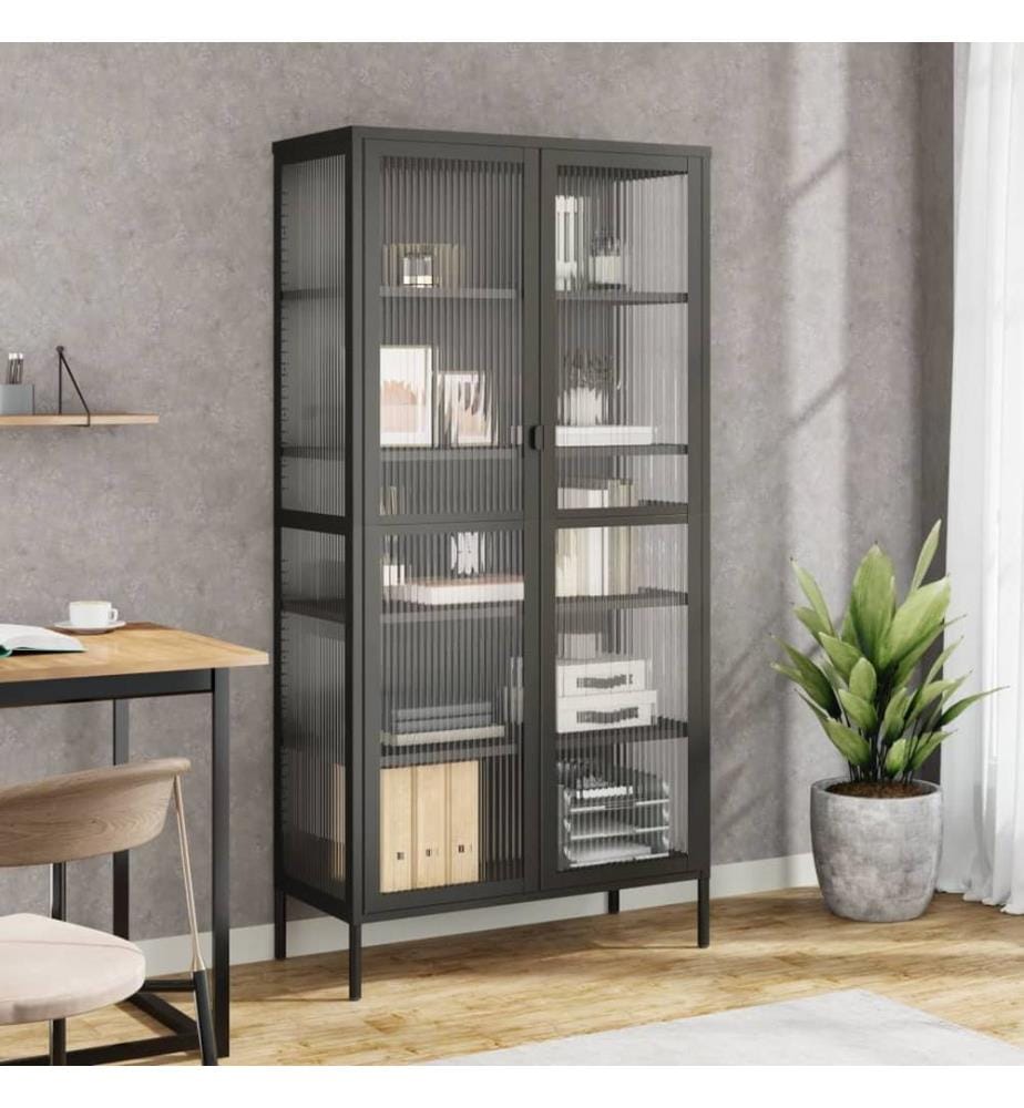 Highboard Schwarz 85x40x180 cm Glas und Stahl