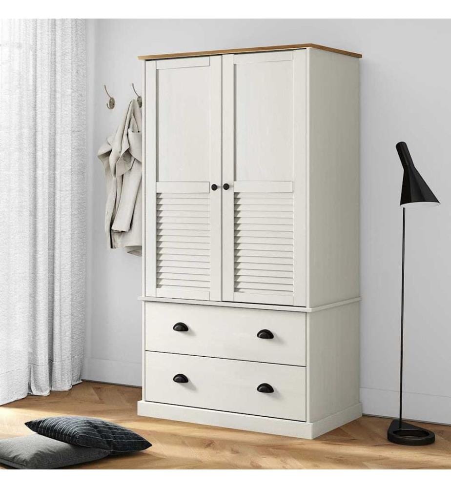Kleiderschrank VIGO Weiss 90x55x170 cm Massivholz Kiefer