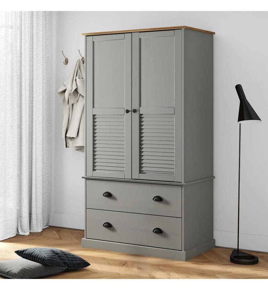Kleiderschrank VIGO Grau 90x55x170 cm Massivholz Kiefer