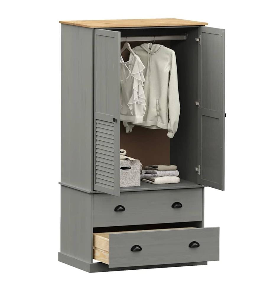 Kleiderschrank VIGO Grau 90x55x170 cm Massivholz Kiefer