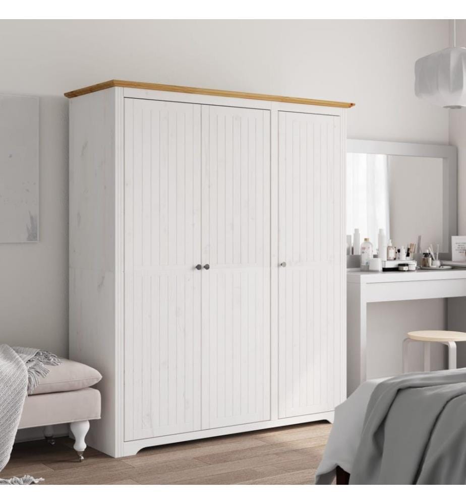 Garde-robe BODO blanc marron 146x53,5x173 cm bois massif de pin