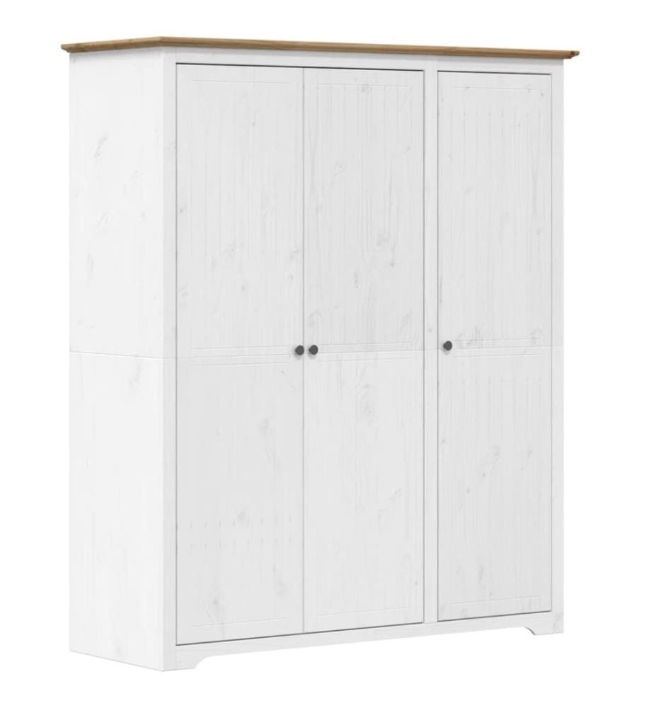 Garde-robe BODO blanc marron 146x53,5x173 cm bois massif de pin