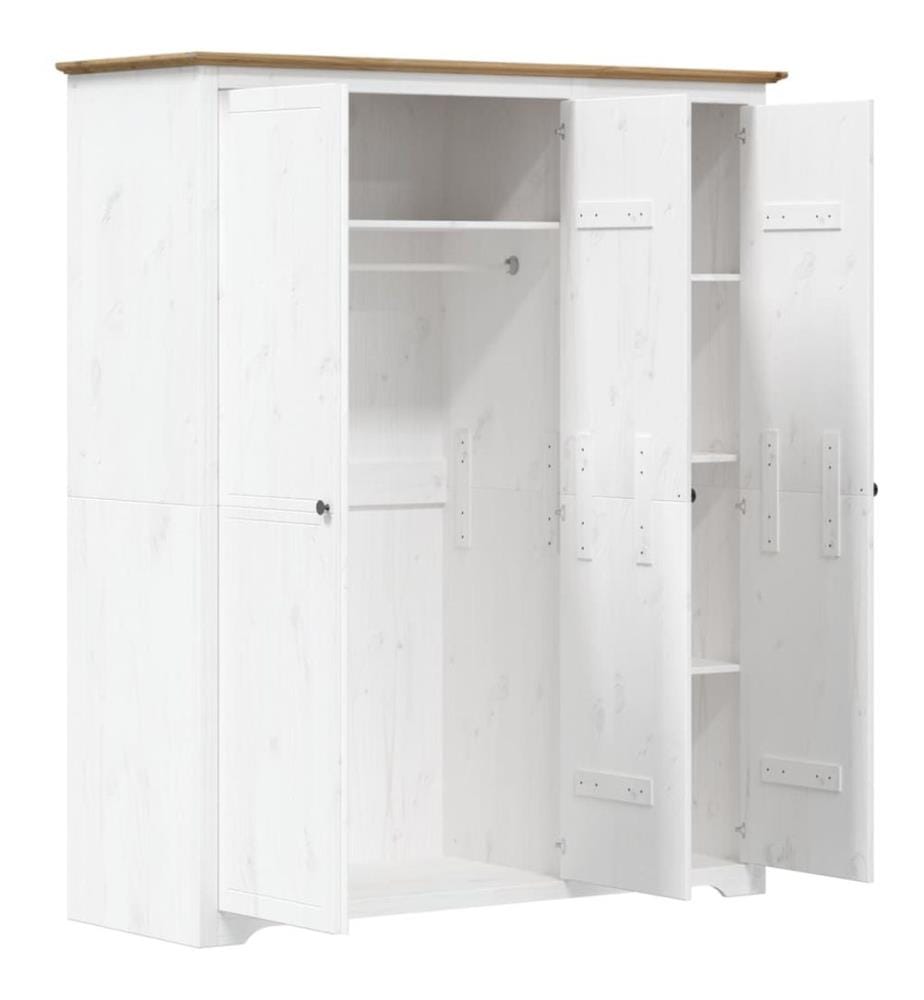 Garde-robe BODO blanc marron 146x53,5x173 cm bois massif de pin
