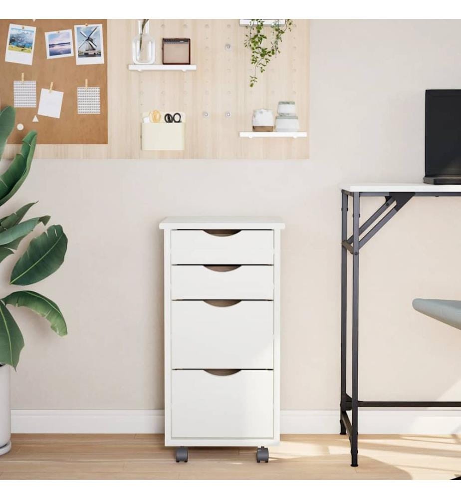 Rollschrank mit Schubladen MOSS Weiss Massivholz Kiefer