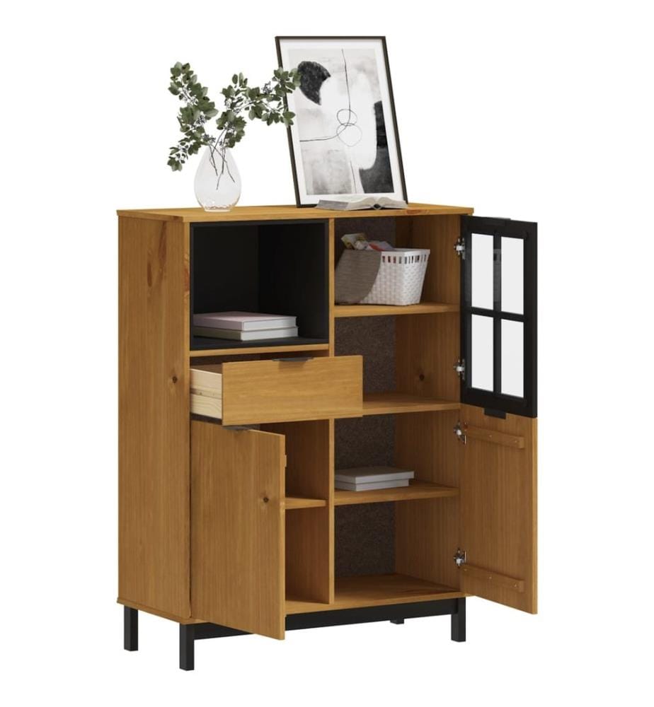 Buffet avec porte vitrée FLAM 92x40x122,5 cm bois massif de pin